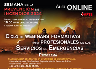 Ciclo de webinars técnicas de la Semana de la Prevención de Incendios #SPI24 organizado por el Consorcio de #Bomberos de #Badajoz, @fmapfre y @APTBBomberos