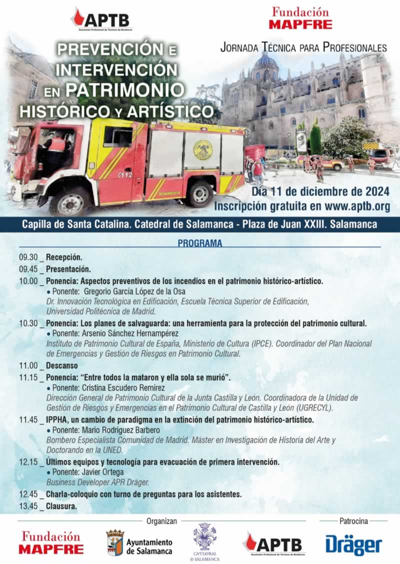 Jornada Técnica sobre #Intervenciones en #Patrimonio Histórico y Artístico, 11 de diciembre en Salamanca @aytoSalamanca @fmapfre #APTB