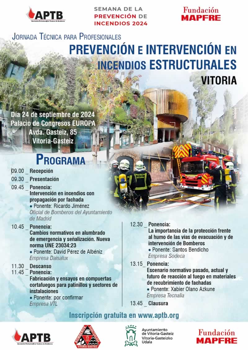 Jornada de #Prevención e #Intervención en #Incendios Estructurales, en #Vitoria @vitoriagasteiz el 24 de septiembre